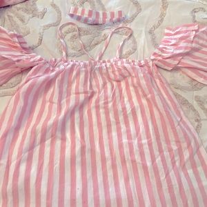 Girls pink and white stripe blouse with choker.